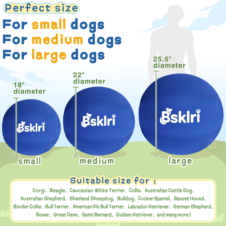18, 22 and 25.5 inch dog herding ball size guide